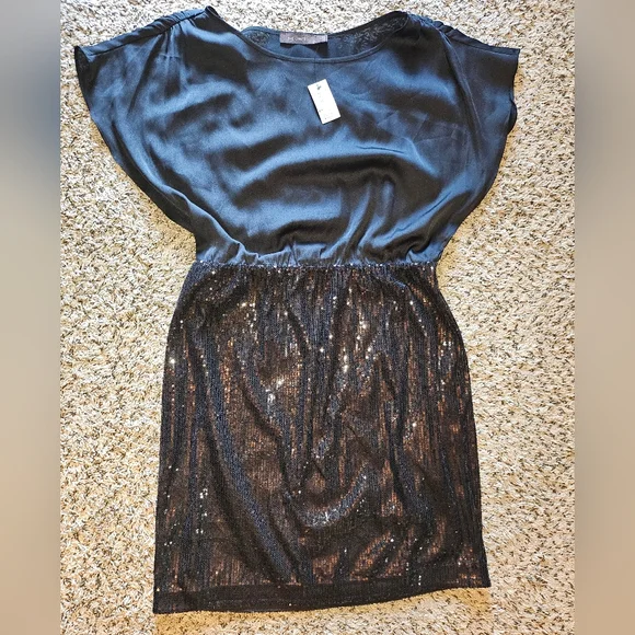 Black Sequin Mini Cocktail Dress with Dolman Sleeves - Picture 10 of 11